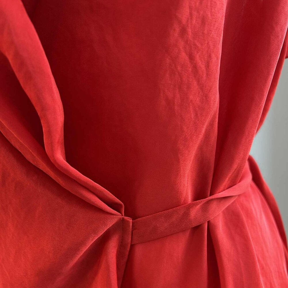 Armani Exchange Poppy Red Satin Side-Tie Wrap Blouse with Flutter Sleeves – US M - Picture 9 of 11